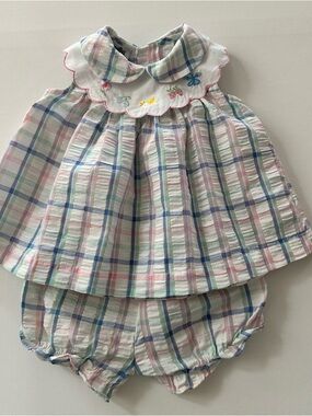 Vintage 3-6 Months Baby Girl Pastel Plaid Dress Set Spring Summer